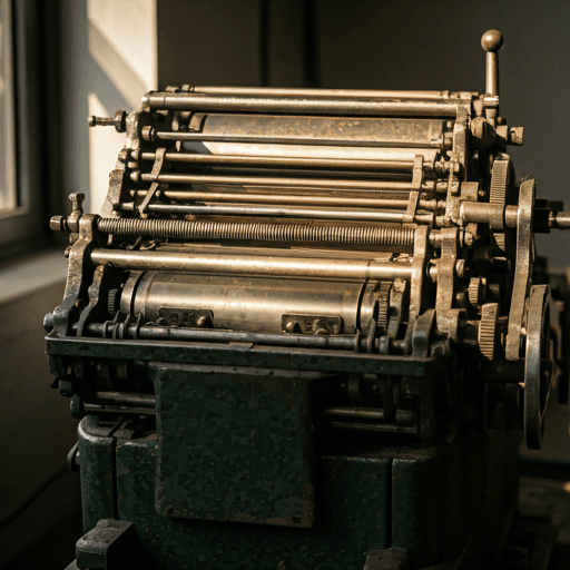 Vintage printing press in a modern studio